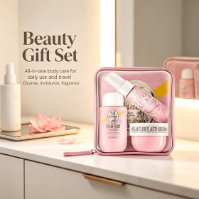 Pink Fragrance Body Care 3-Piece Travel Gift Set, Body Wash, Fragrance Spray & Body Cream, Tropical Floral Scent Travel Size Skincare Kit