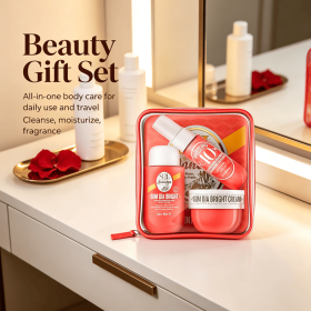 Red Fruity Scent 3-Piece Travel Body Care Gift Set, Body Wash, Fragrance Spray & Body Cream, Sweet Fruity Aroma Mini Bath & Body Travel Kit