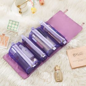 Travel Toiletry Bag Makeup Cosmetic Bag 4-in-1 Roll-Up Make Up Storage Organizer With 4 Zipper Pouches (Color: Purple)