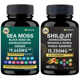 15-in-1 Sea Moss & 8-in-1 Shilajit Ashwagandha Supplement Bundle Energy Mood Support 60 Capsules Each (Option: 01)